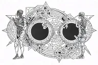 a male god and female god full body standing side by side symbolizing death and rebirth tattoo design idea