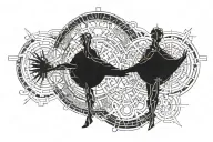 a male god and female god full body standing side by side symbolizing death and rebirth tattoo design idea