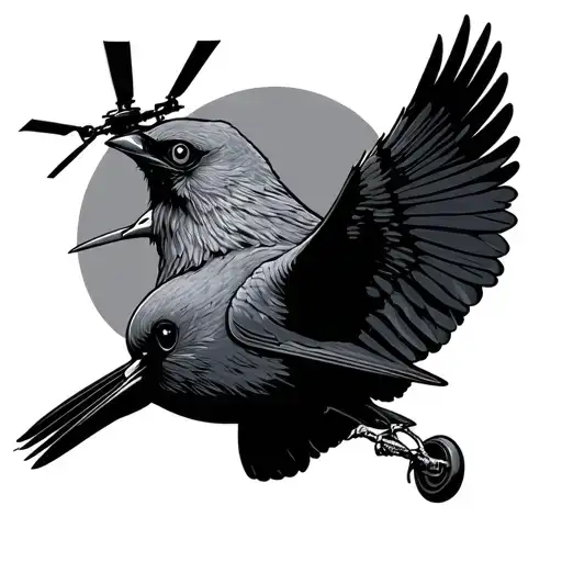 cornish tin mine chough bird sea king helicopter tattoo design idea