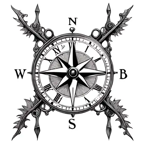 steampunk compass clock tattoo design idea