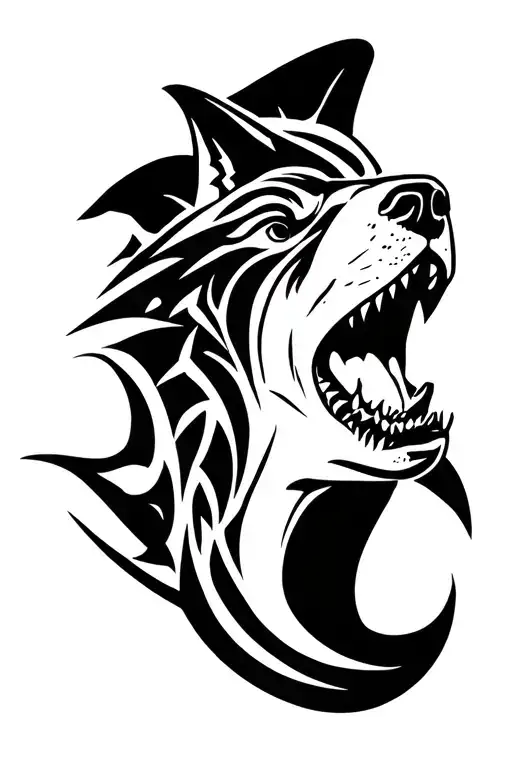 shark Head with a pit bull head tattoo design idea