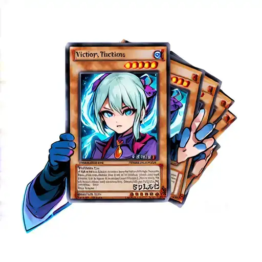 A femboy playing Yugioh with pokemoncards while hailing victory tattoo design idea