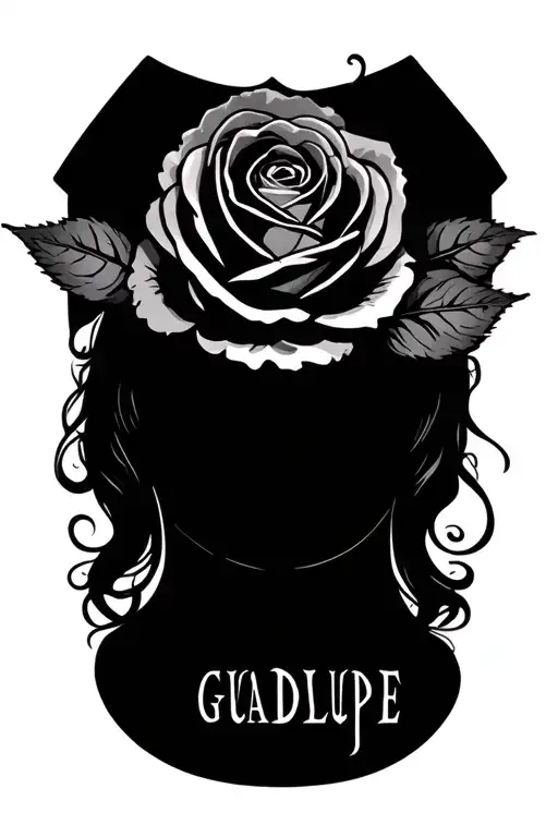 Name guadalupe with a rose tattoo design idea