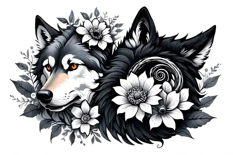 wolf spiral flowers manly tattoo design idea