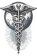 The caduceus symbol stick head with flat earth diagram tattoo design idea
