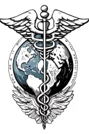 The caduceus symbol stick head with flat earth diagram tattoo design idea
