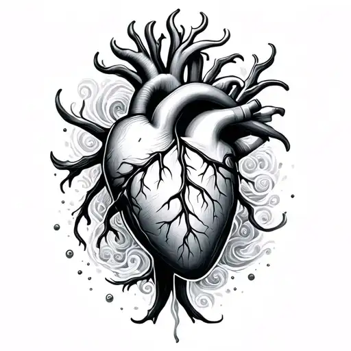 I want a human heart with ocean waves coming out of the arteries tattoo design idea
