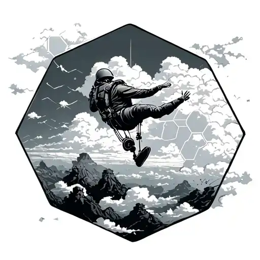 hexagons, clouds and skydiving  tattoo design idea