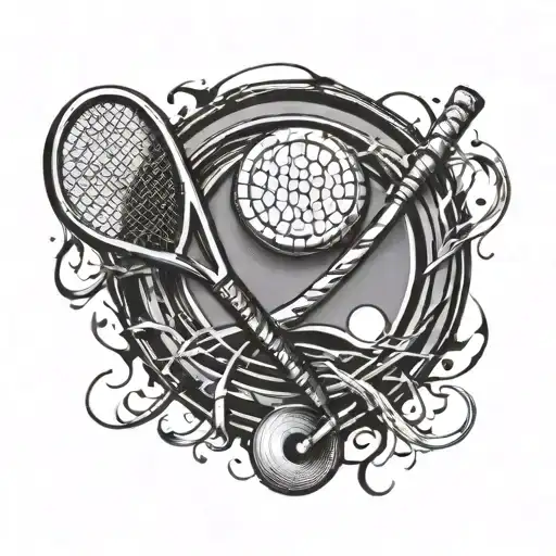 hockey puck & tennis racket intertwined tattoo design idea
