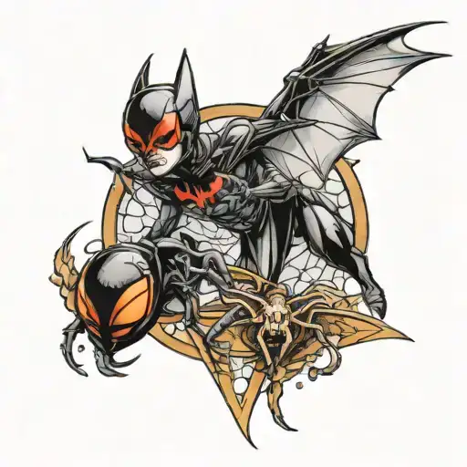 black widow spider and batman tattoo design idea
