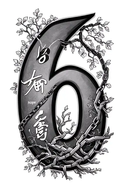 number 6 i also want the word hope in japanese and a tree indicating family this is for hand and forearm and some chain tattoo design idea