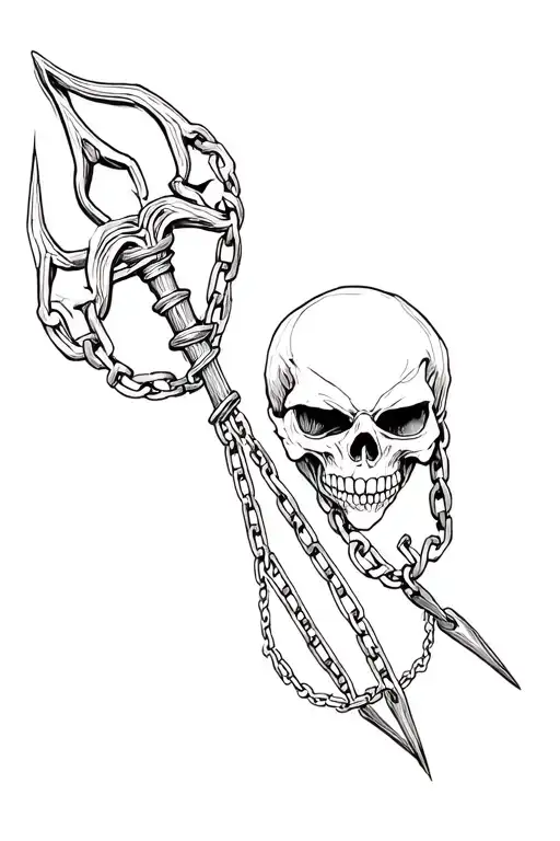 flail with demonic skull and chain  tattoo design idea