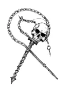 flail with demonic skull and chain  tattoo design idea