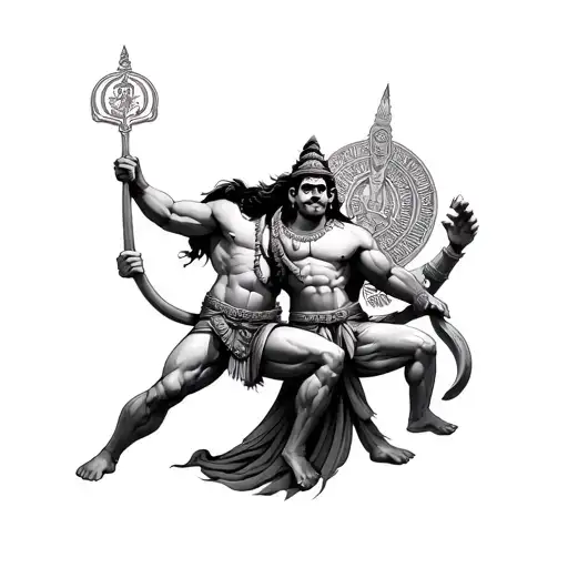 hanuman and greek titan atlas tattoo design idea