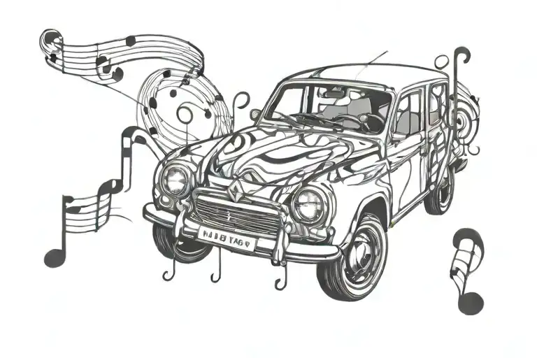 renault 4 music notes Sylvia by focus lines tattoo design idea