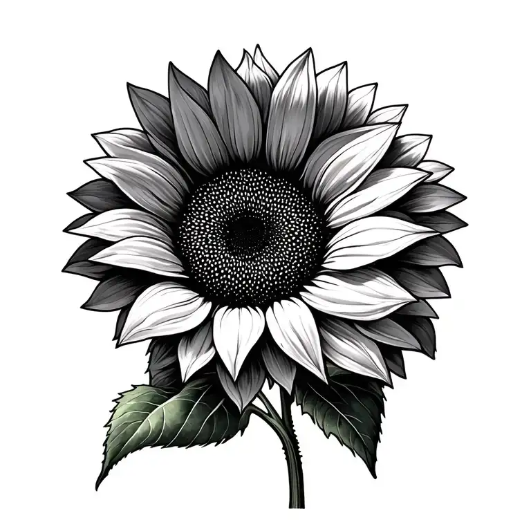single head of sunflower blooming black and grey tattoo tattoo design idea