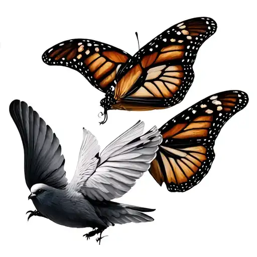 3 monarch butterfly, 3 doves tattoo design idea