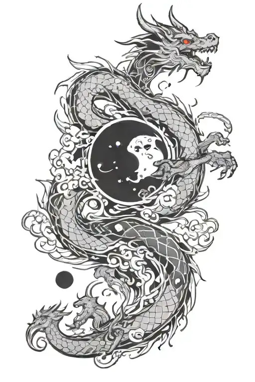 dragon of shadows and darkness with expanding universe tattoo design idea