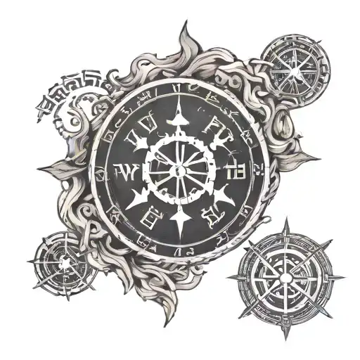 vegvisir viking compass with runes engraved tattoo design idea