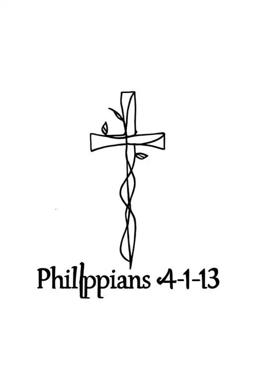 Philippians 4:13 with a prayer cross stem wrapped tattoo design idea