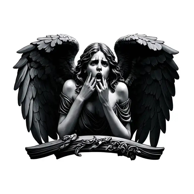 tombstone crying angel wings R.I.P tattoo design idea