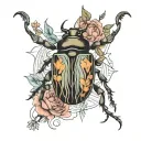 beetle, mountains, nature, casting, flowers, minimalism, lines tattoo design idea