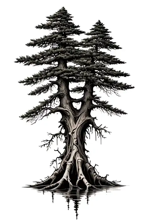 two cypress tree swamp bones for roots tattoo design idea
