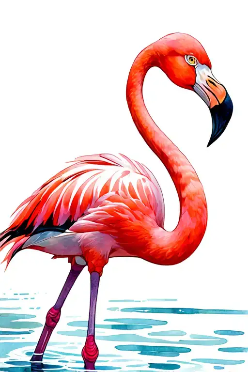 pink flamingo standing in water tattoo design idea