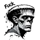 frankenstein with "fuck" on his head simple tattoo design idea