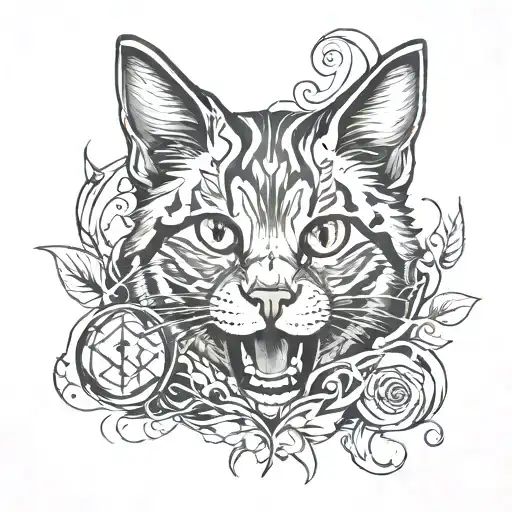 wild cat with harry potter patronus effect tattoo design idea