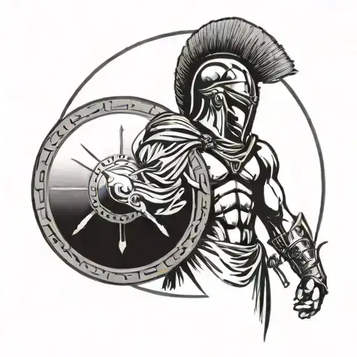 Spartan warrior holding his shield tattoo design idea