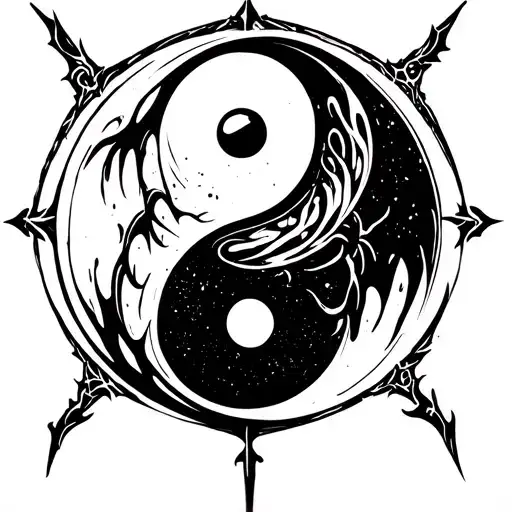 ying yang round logo intertwined tattoo design idea