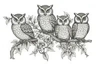 3 owls hawthorn tree vine tree tattoo design idea