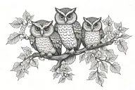 3 owls hawthorn tree vine tree tattoo design idea