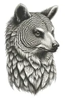 A bear head profile holding and looking like a owl tattoo design idea