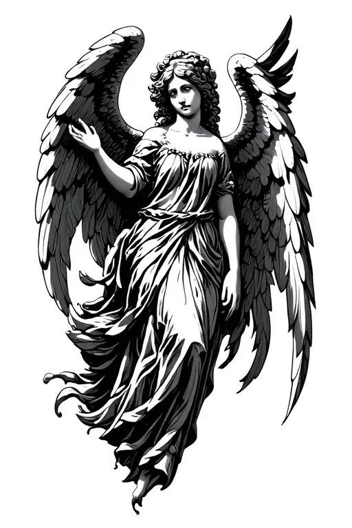 angel with piece of stone for names tattoo design idea