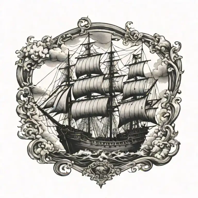 boat 18th century tattoo design idea