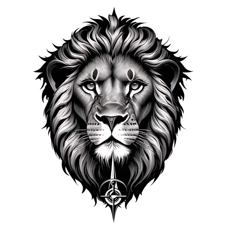 Lion and compass as eye inside tattoo design idea