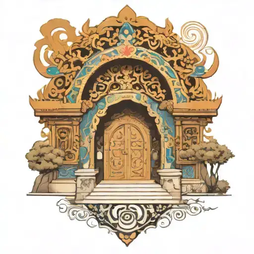 Tibetan arch way portal ornate tattoo design idea