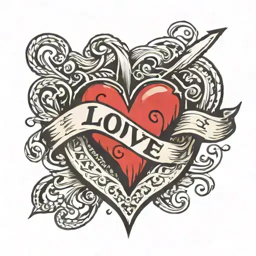 Heart shape with the word Love plus letters B, R, M tattoo design idea