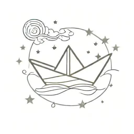 paper boat surrounded by stars tattoo design idea