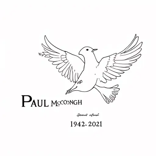 the name Paul Mcdonagh with some doves a sentimental piece featuring minimal desighn and the dates 1942-2021 tattoo design idea