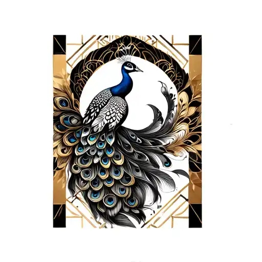 Design Concept: "Golden Peacock & Geometric Hintha"** **Layout:** Full forearm sleeve (shoulder to wrist) with vertical  tattoo design idea
