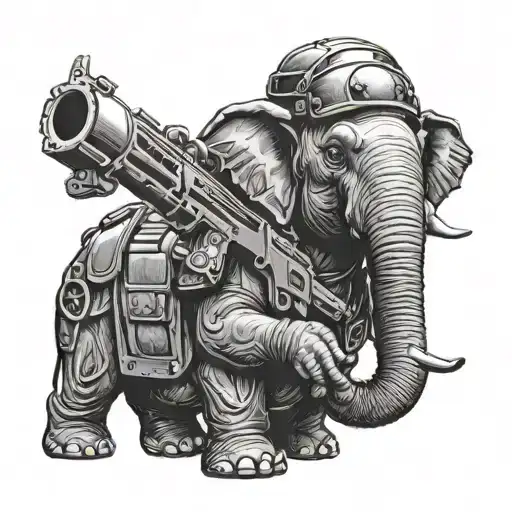 elephant soldier with machine gun tattoo design idea