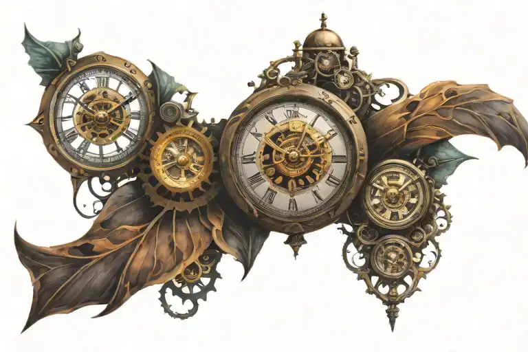 steampunk clock tattoo design idea