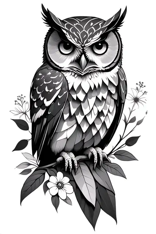 owl floral geometric tattoo design idea
