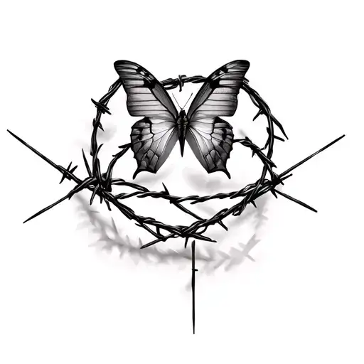 barbed wire with butterfly inside it  tattoo design idea