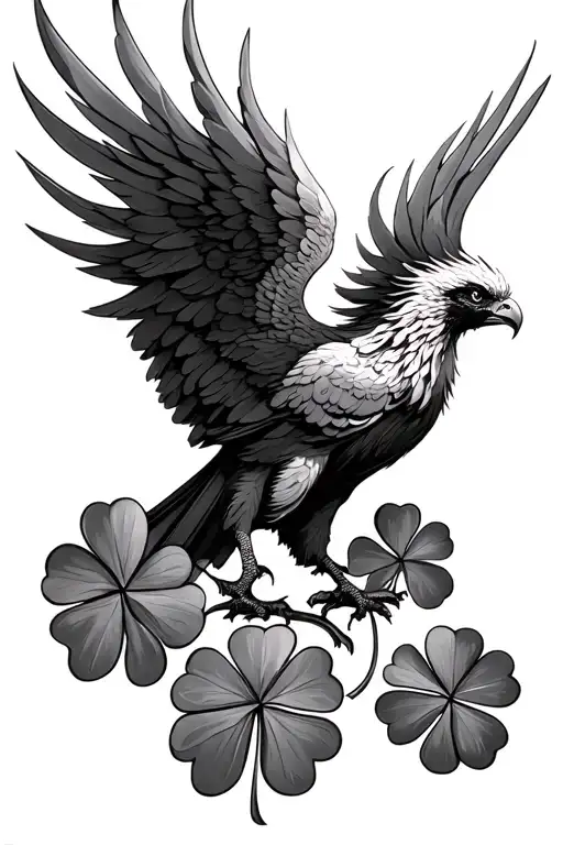 phoenix rising with 4 leaf clover tattoo design idea