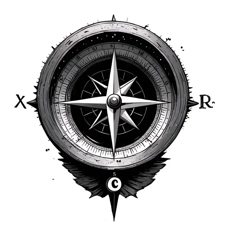 compass with initials c and r tattoo design idea
