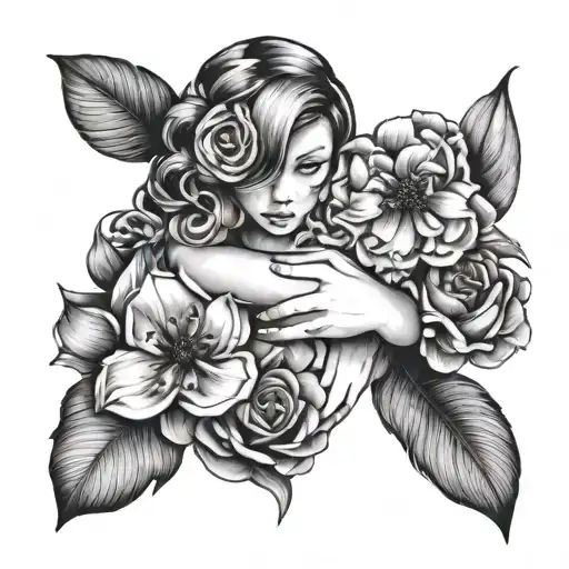 Flowers, Gemini, daughters holding hands tattoo design idea